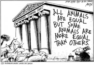 with “all animals are equal, but some animals are more equal ...