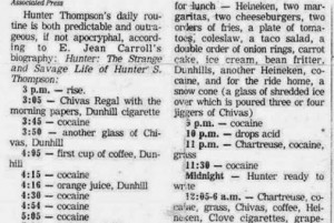 Hunter S. Thompson's Daily Routine
