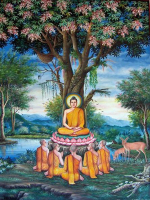 ... Sermon Of Buddha - The sermon in the deer park Varanasi by Buddha