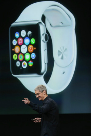 Apple CEO Tim Cook speaks during an event introducing new Apple Watch ...