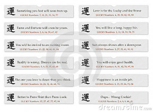 Chinese fortune cookie slips of paper with sayings or quotes for luck ...