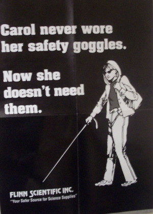 ... old poster warning students to use safety goggles in science class