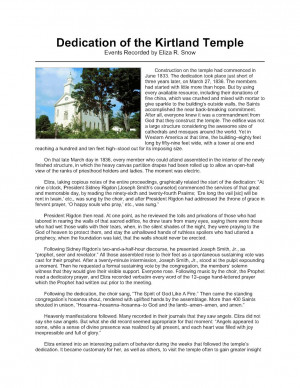 LDS Gospel Freebie Handouts: Kirtland Temple Dedication