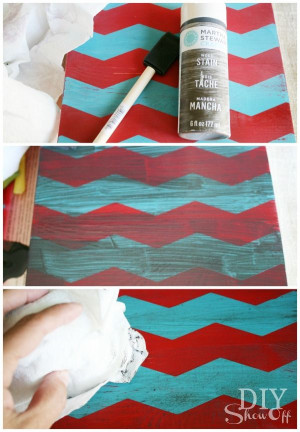 Red & Turquoise Blue Chevron with Glaze