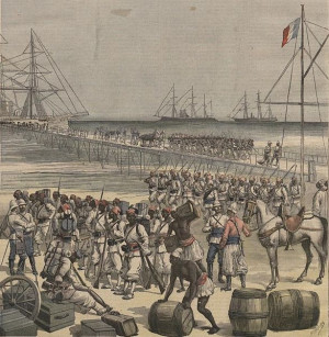 Französisiche Truppen beim Entladen 1892 (c) Le Petit Journal 21.Mai ...