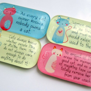 Cat Magnets - Fun Cat Quotes - Set of Four 1x2 Inch Glass Magnets