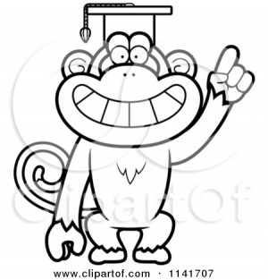 Cartoon Clipart Of A Black And White Monkey Professor Wearing A Cap ...
