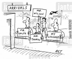 despairing cartoon humor: Arrivals Lounge