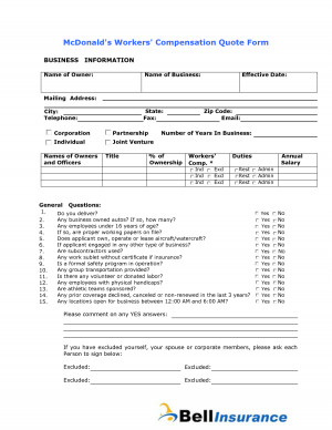 McDonald's Workers' Compensation Quote Form by nhz10206