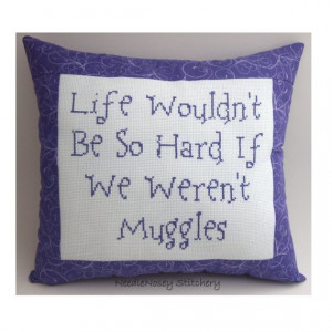 Funny Cross Stitch Pillow Quote, Purple Pillow, Muggle Quote, Harry ...