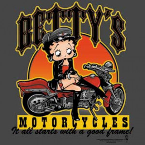 ... good frame! - Sexy Betty Boop wearing black boots, posing on her bike