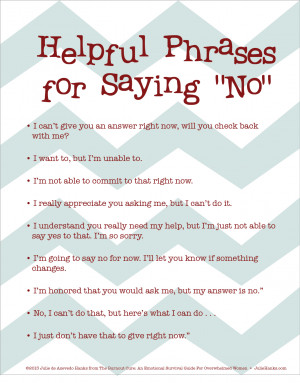 Free Printable: Helpful Ways To Say…NO
