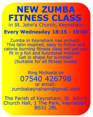 Church, Keynsham, Somerset. Every Wednesday 18:15 til 19:00, Zumba ...