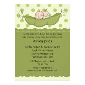 Pea Pod Twin Boy Or Girl Baby Shower Invitations from Zazzle.com