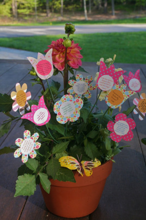 Appreciation Day Dahlia Planter with paper flowers added with quotes ...