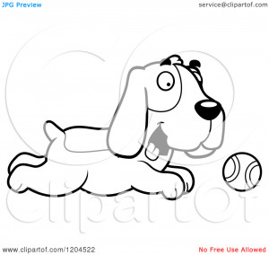 Cartoon of a Black And White Cute Hound Dog Chasing a Tennis Ball ...