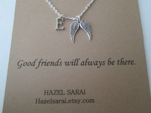 Angel Wing, Initial Friendship Necklace- Friend Quote Card