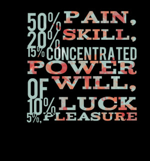 Quotes Picture: 50% pain, 20% skill, 15% concentrated power of will ...