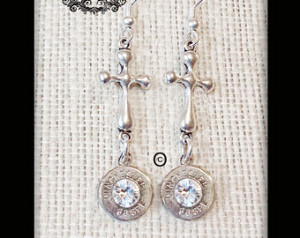 Bullet Design Cross and Silver Bullet Jewelry Earrings