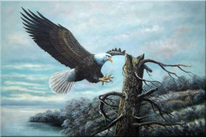 American Bald Eagle Mountain Bird Flying Oil Painting