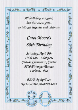 Nostalgic 80th Invitations with a Blue Floral Border