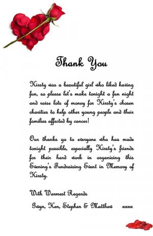this thank you letter on the night to show their appreciation ...