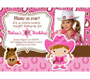 Wild West Pink Cowgirl Western Horse Photo Birthday Party Invitations ...