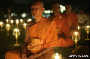 Buddhist monks meditate on Java, Indonesia, in 2007