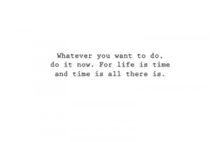 Whatever you want to do, do it now. For life is time and time is all ...