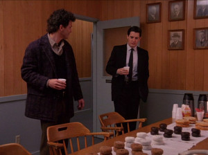 ... of Twin Peaks: Michael Ontkean, Kyle MacLachlan, coffee, and donuts
