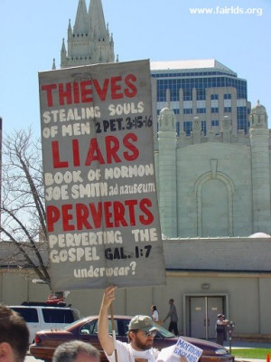 An anti-Mormon protester at April 2004 LDS General Conference ...