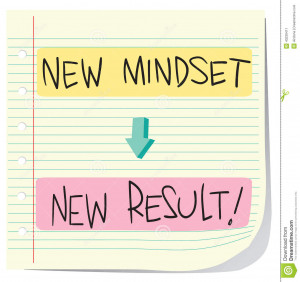 ... Concept, New Mindset to New Result written on striped paper