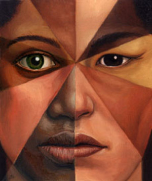 Mosaic of faces from different races
