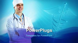 Smiling medical doctor with stethoscope on the hospitals background ...