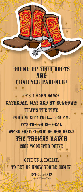 Barn Dance Boots Wigglers Party Invitation - Blank