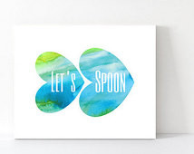 Let’s Spoon Print Love Typography A rt Lime Green Aqua Blue Bedroom ...