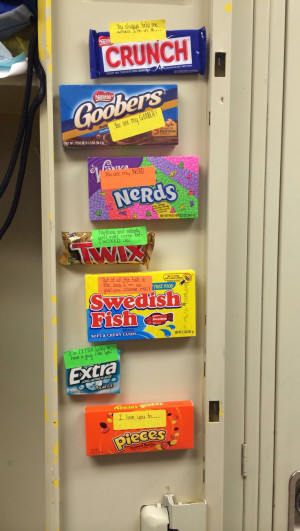 ... Lockers Ideas, Birthday Locker Ideas, Boyfriends Stuff, Candy Sayings