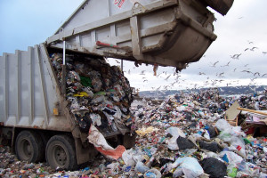 Garbage truck at landfill