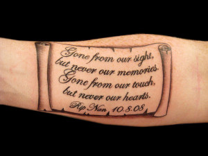 Inked on the inside of the forehand, this scroll tattoo vents out the ...