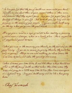 poem attributed to Chief Tecumseh, used in the movie 