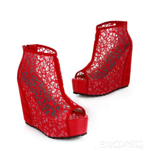 Red Lace Heel Wedges
