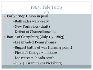 ... riots (draft) -Defeat at Chancellorsville Battle of Gettysburg (July 1