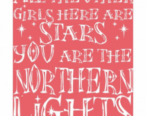 Typography Art Print - Northern Lights - in coral pink with white song ...