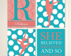 ... art, polkadot room accents, chevron, coral, grift for girl, set of 4