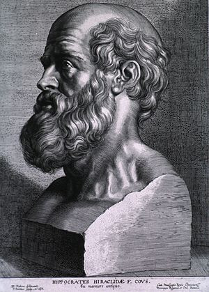 Engraving of Hippocrates by Peter Paul Rubens,...