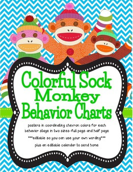 Colorful Sock Monkey Theme Behavior Tracking Chart