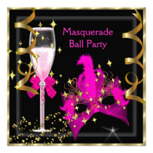 masquerade_ball_hot_pink_black_gold_mask_party_invitation ...