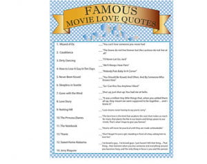 ... Instant Download Printable Bridal Shower Game Famous Movie Love Quotes