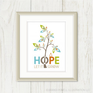 Bird in Tree. Hope Quote Saying. Colorful Spring Art Print. Chartreuse ...