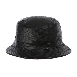 black leather bucket hat
